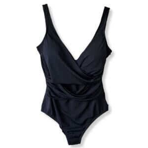 Lands End Women Black Slender Swim Suit 18 Long Shaping Control Classic NEW